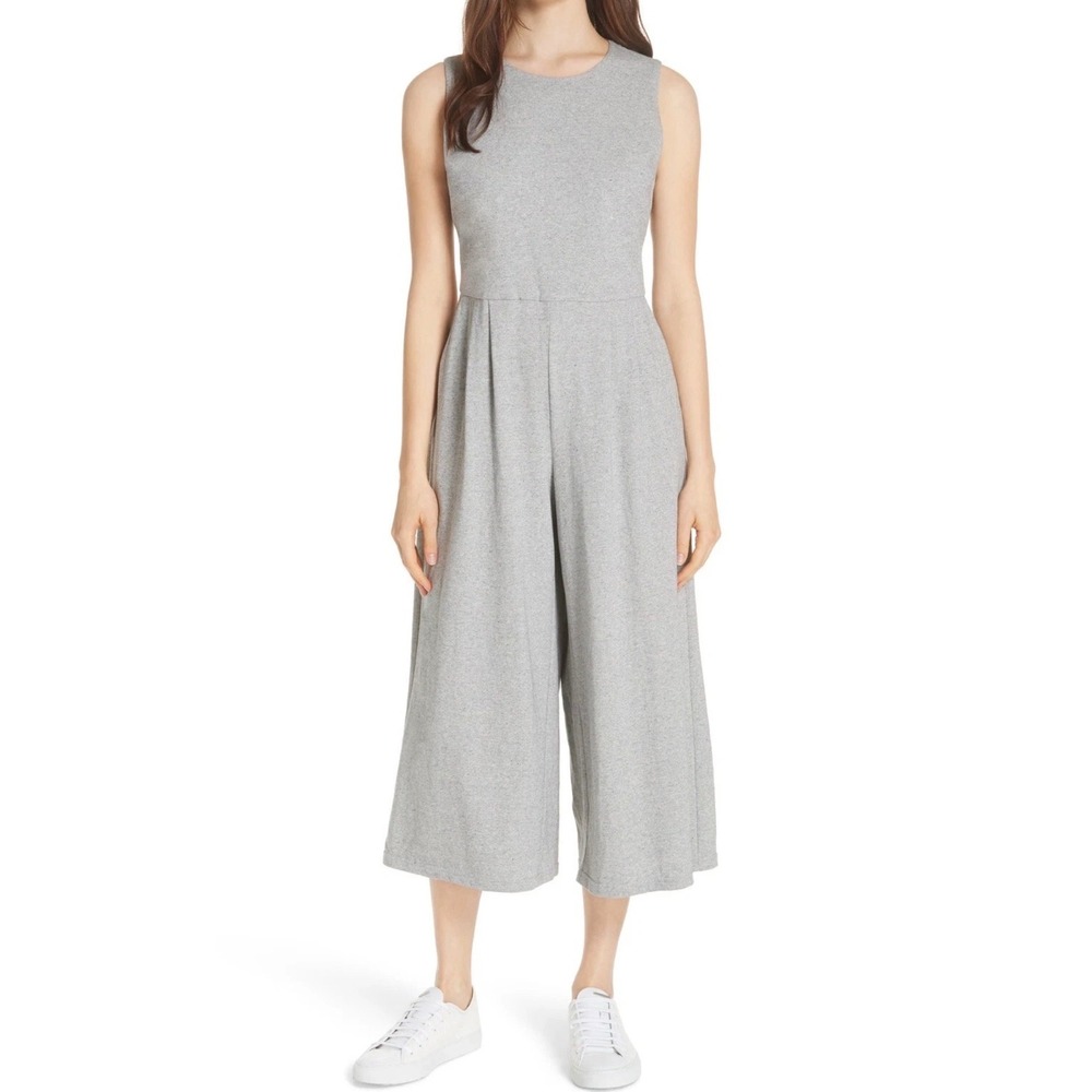 Eileen Fisher Grey Organic Cotton Speckled Knit Sleeveless Jumpsuit XL NWT